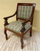 French Empire Revival Mahogany Library Chair.