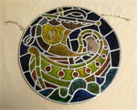 Stained Leaded Glass Hanging Medallion.