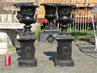 Pair Of Cast Iron Urns