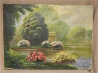 Garden Landscape Oil on Canvas, Signed.