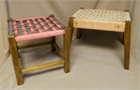 Oak Stools with String Woven Seats.  2 pc.