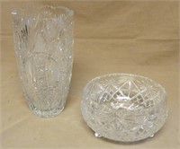 Cut Crystal Vase and Footed Bowl.