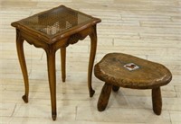 Louis XV Style Side Table and Primitive Stool.