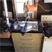 File cabinet and contents, miter saw
