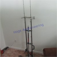 3 fishing poles & stand