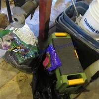 Yard supplies, sprayer, totes, kneeler seat