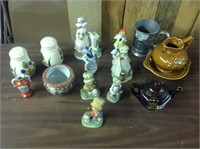 ASSOTED TEAPOTS AND FIGURES