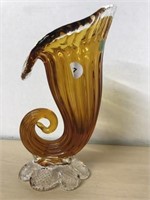 Amber Coloured Glass Cornucopia Shaped Vase
