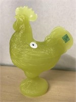 Yellow Glass Standing Rooster Dish