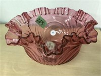 Cranberry Glass Bowl With Ruffled Edge