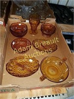 7 pieces vintage amber glassware