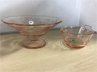 Pink Glass Dish And Pedestal Bowl