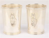 TREES STERLING SILVER PAIR HORSE MINT JULEP CUPS