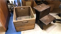 Apple crate and a doll size school desk, (867)