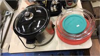 West Bend crockpot into Pyrex mixing bowls with