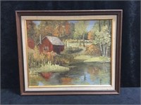 Oil on Canvas Barn Painting Signed
