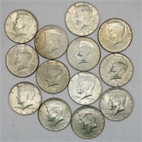 13 Kennedy Half Dollars (40% & 90% silver)