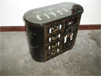 Oriental Black Lacquer Inlaid Cabinet-17x35x29Oval