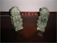 Jade FU & Fang Chinese Dogs-1 Pair Solid Jade