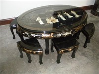 Oriental Balck Lacquer Inlaid Sauce Table-5 Pieces