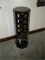 Oriental Black Lacquer Inlaid Octagon Stand