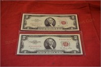 (2) US $2 Red Seal Notes - 1953, 1963
