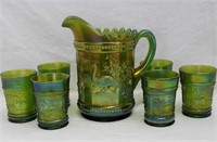 Peacock at the Fountain 7 pc. water set - green