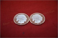 (2) Troy oz. .9699 Silver Buffalo/Indian Rounds