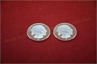 (2) 1 Troy oz. .999 Silver Buffalo/Indian Rounds