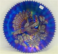 Peacocks 9" plate w/ribbed back - blue