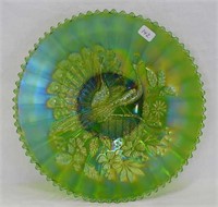 Peacocks 9" plate w/ribbed back - emerald green