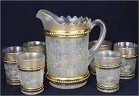 Peacock at the Fountain 7 pc. water set - white
