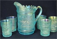 Peacock at the Fountain 6 pc. water set - ice blue