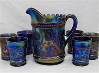 Peacock at the Fountain 7 pc. water set - blue