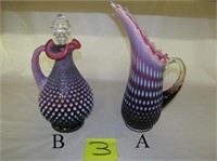 3.A) Plum Iridescent Hobnail Pitcher;