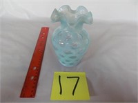 17) Coin Spot Ruffled Vase, 5.5", Blue;