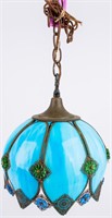 Vintage Opaque Blue White Slag Glass Ceiling Lamp