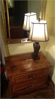 Mirror, lamp, and 2 drawer stand