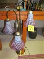 55) Fenton Crannberry Swirl 3 shade lamp;