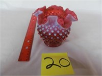 20) Cranberry Ruffled Hobnail Vase;