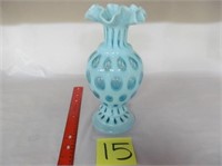 15) Coin Spot Ruffled Vase, 11", Blue;