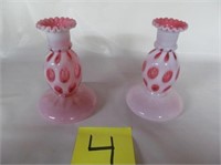 4) Pair of Coin Spot Candlesticks, Pink;