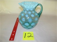 12) Coin Spot Ruffled pitcher, Larger, Blue;