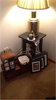 Lamp with stand, Jewelry cabinet and pictures