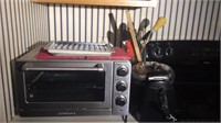 Toaster oven, waffle maker, utensils