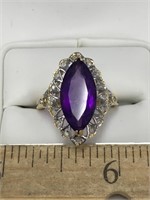 14K yellow gold ladies ring with natural amethyst,