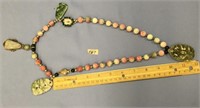Multi colored jade bead necklace with 3 jade penda