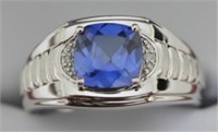 10kt White Gold 2ct Sapphire Mens Diamond Ring