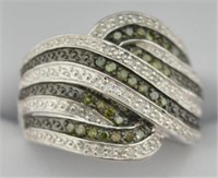 Genuine Fancy Green & White Diamond Ring