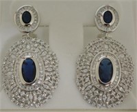 Custom 6 ct Blue & White Sapphire Earrings
